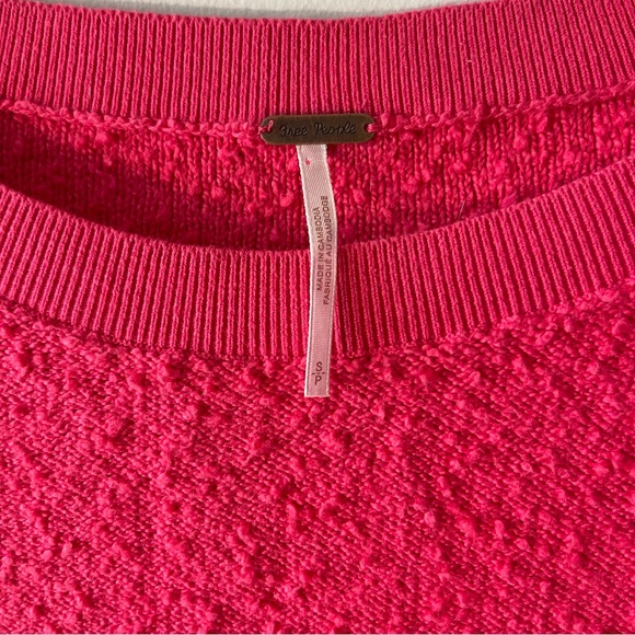 Free People Hot Pink Sweater Bubble Puff Sleeve Size Small Fuschia Crop Fit - Picture 3 of 4